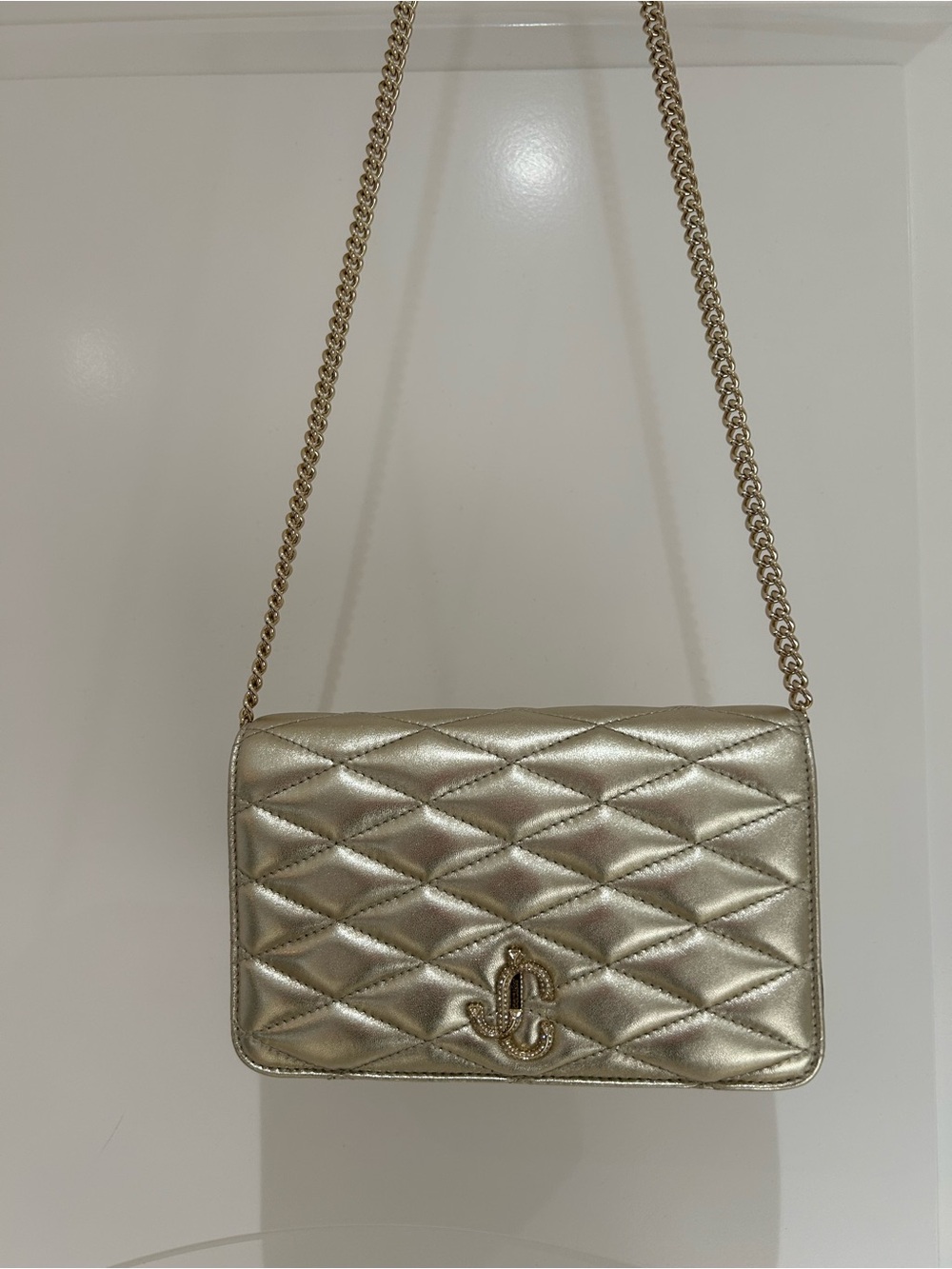 Jimmy Choo Metallic Gold Quilted Crossbody Bag